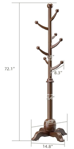 lot 132 image: Coat Tree Freestanding with 7 Hooks Heavy Duty Wood Coat Rack Stand with Sturdy Base Load 210lb Hall Tree Coat Racks Standing for Entryway, Hallway, Bedroom (Walnut-4)