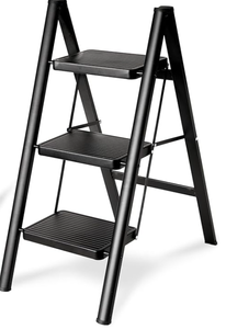 lot 136 image: Double Elite Step Ladder 3 Step Folding, Sturdy 330 Lbs Small Step Stool for Adults, Safer Full Steel Multi-use Kitchen Ladder for Home, Closet Step Stool Ladder with Anti-Slip Wide Pedals, Black