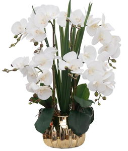 lot 142 image: CXGS Artificial Orchid Flower Real Touch Faux Orchids in Ceramic Vase Large 22.9 Fake Flowers White Phalaenopsis Floral for Home Indoor Decor