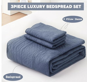lot 157 image: CHIXIN Oversized Cotton Bedspread King Size - Real Stitching Quilt - Luxury Quilted Bedding Cover for All Season, Reversible, Ultra Soft, Lightweight, 3 Piece, Smokey Blue