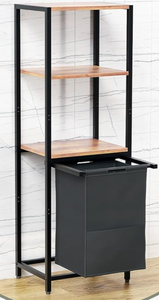 lot 227 image: Tilt-Out Laundry Hamper with Shelf  3 Tier Laundry Organizer with Waterproof Fabric Bin  Freestanding Storage Cabinet with Hooks for Bathroom & Bedroom