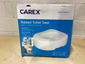 lot 416 image: Carex Toilet Seat Riser, Round Raised Toilet Seat Adds 3.5 inches to Toilet Height