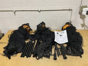 lot 165 image: NEROSUN Halloween Decorations, 4 FT Set of 3 Light Up Witches Holding Hands Witches with Stakes, Witch Decorations with Glowing Face for Yard Garden Outdoor Lawn Porch Haunted House Decor USED