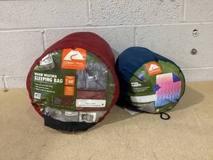 lot 383 image: SET Ozark Trail 50 F Rectangular Sleeping Bag 63 Tall 29 Wide & Packable Blanket 510Tall 5Wide