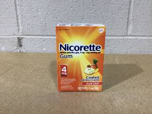 lot 395 image: Nicorette Nicotine Gum, Stop Smoking Aids, 4 mg, Fruit Chill, 160 count