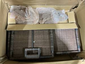 lot 269 image: Costway 32x 20 Propane Rattan Fire Pit Table Set w Side Table Tank & Cover 40,000 BTU Brown