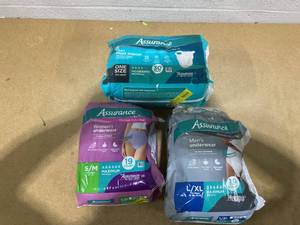 lot 436 image: LOT OF 3 Assurance Women and Mens Underwear Varies Sizes