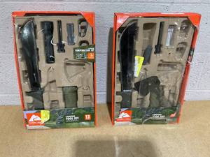 lot 438 image: LOT OF 2 IncompleteOzark Trail Camping Tool Set, 12 Piece, Includes Flashlight, Machete, Knife, Outdoor Gear Kit