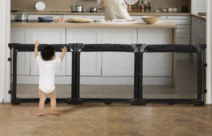 lot 214 image: Extra Wide Baby Gate Playpen with Heat-Resistant Mesh,3 Panel Foldable Baby Fence,IndoorOutdoor Safety Barrier,Dog Playpen & Fireplace Gate Black