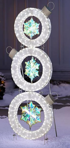lot 41 image: 6 Pre-Lit Stacked Ornament Dcor, Silver Metallic Christmas Decoration