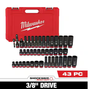 lot 45 image: Milwaukee 49-66-7009 SHOCKWAVE Impact Duty 38 Drive SAE & Metric Deep 6 Point Socket Set
