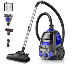 lot 232 image: Canister Vacuum Cleaner, 32Kpa 1600W Cyclon Power Bagless Canister Vacuum Cleaners for Home, 3.7QT Large Dust Cup, Lightweight Vac for Hard Floors, Carpets, Pet Hair, Blue (Slightly Used)