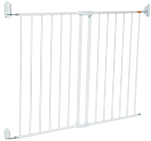lot 299 image: Regalo 2-in-1 Extra Wide Stairway and Hallway Walk ThroughBaby Safety Gate, Hardware Mounting, White Up To 24-40.5 Wide   28.5 High (Pack of 1)