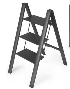 lot 328 image: 3 Step Ladder Folding Step Stool - Lightweight Portable Folding Step Stool for Adults, 330 Lbs Capacity, Sturdy Anti-Slip Wide Pedal Aluminum Ladder for Home, Kitchen, Office & Closet, Black