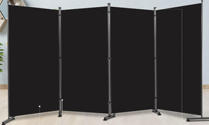 lot 332 image: Room Divider 6FT Folding Privacy Screens, Partition Room Dividers wFreestanding Design, Portable Wall Divider for Room Separtation, Fabric Screen Panel for Home Office Dorm (Black, 4 Panel-Round Pad)