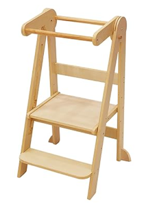 lot 341 image: Foldable Toddler Tower Preassembled Kitchen Stool, Folding Tower for Learning with 3 Adjustable Heights Montessori Toddler Standing Tower Collapsible Step Stool for Kids 1.5-6y Natural