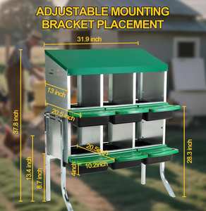 lot 358 image: Two-Tier Chicken Nesting Box,6 Hole Metal Chicken Egg Laying Box with Swing Perch and Rollout Egg Collection Protect Eggs