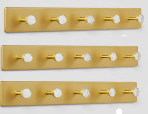 lot 373 image: SET OF 3 Metal and Faux Marble 5 Hooks Gold - Threshold