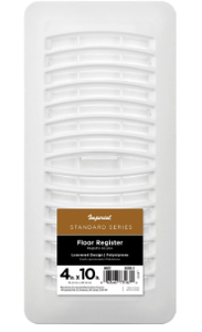 lot 263 image: LOT OF 4 Imperial 4-inch x 10-inch White Plastic Louvered, Floor Register, Rectangular, Household Vent Cover