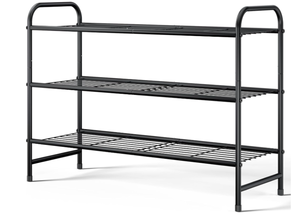 lot 439 image: Kitsure Shoe Rack - Stainless Steel Shoe Organizer, Sturdy Shoe Rack for Closet and Front Door Entrance, Free Standing Shoe Shelf, Closet Organizers and Storage, 25.6 Wide - 3 Tier, Black