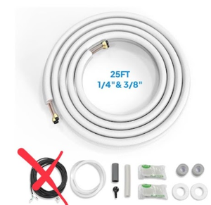 lot 181 image: ROVSUN 25 Ft Mini Split Line Set, 14 & 38 O.D. Flared Copper Tubing Pipes & 38 Thickened PE Insulated Coil with Nuts & Installation Kit for Mini Split Air Conditioner & Heat Pump System