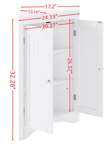 lot 184 image: Bathroom Floor Corner Cabinet with Doors and Shelves 24x12.2x32.3H MDF