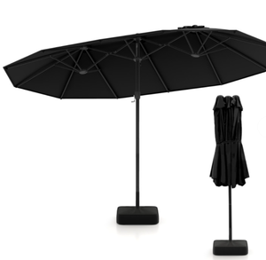 lot 185 image: Costway 15 Feet Double-Sided Twin Patio Umbrella with Crank and Base Black