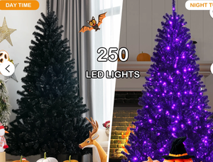 lot 186 image: Costway 6ft Pre-lit PVC Christmas Halloween Tree Black w 250 Purple LED Lights