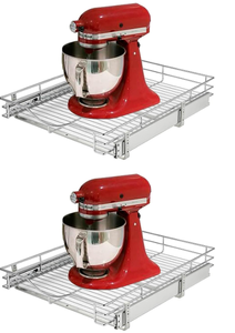 lot 492 image: DINDON Pull Out Cabinet Organizer, (14 W x 21 D) Heavy-Duty Metal Sliding Drawer Shelf, Bathroom Under Sink Kitchen Cabinets Organizer and Storage Slide Out Shelves, Chrome, 1 Tier, 2 Pack