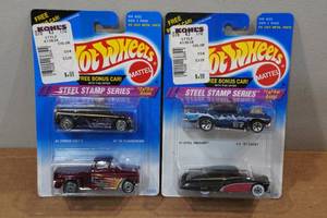 lot 19 image: 2 Hot Wheels Steel Stamp Series - Zender Fact 456 Flashsider & Steel Passion57 Chevy