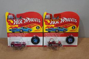 lot 46 image: 2 Hot Wheels 25th Anniversary with Matching Button - Beatnik Bandit, Red Baron