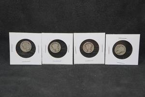 lot 109 image: 4 Silver Mercury Dimes - 1919, 1917