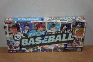 lot 112 image: 2023 Topps Heritage High Number Hobby Box of Baseball Card Packs