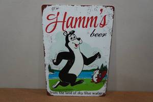 lot 211 image: Vintage Style Hamms Beer Metal Sign