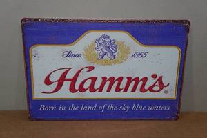 lot 212 image: Vintage Style Hamms Beer Metal Sign