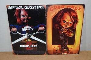 lot 234 image: 2 Halloween Metal Signs - Chucky