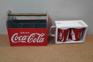 lot 331 image: Coca-Cola Condiment Metal Tote and Mug Set
