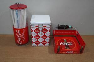 lot 332 image: Coca-Cola Straw Case, Canister and Napkin Holder