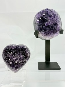 Amethyst Interchangeable Deep Purple Geode and Heart with custom metal stand. Total weight 2lbs.