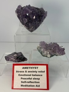 lot 102 image: Amethyst Geode lot of 3 heart geode 328 gm.11.6 oz., geode piece 122 gm4.3 oz., raw point 42 gm.1.5 oz.