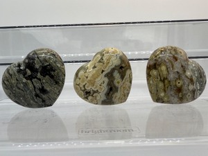 lot 130 image: Ocean Jasper Lot of 3 Polished Hearts 93 gm.3.3 oz., 91 gm.3.2 oz., 87 gm.3.1 oz