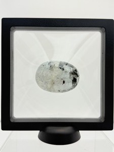 lot 160 image: Rainbow Moonstone Palmstone in 3D Floating Frame 178 gm.6.3 oz.