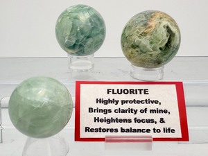 lot 271 image: Fluorite Sphere Lot of 3 46mm 160gm5.7oz., 40mm 113gm4.1oz., 44mm 148gm5.2oz.