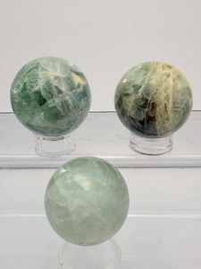 lot 271 image: Fluorite Sphere Lot of 3 46mm 160gm5.7oz., 40mm 113gm4.1oz., 44mm 148gm5.2oz.