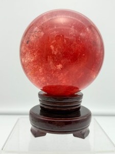 lot 96 image: Cherry Quartz Sphere with stand 110mm 1.7 kilo3lb. 11 oz.