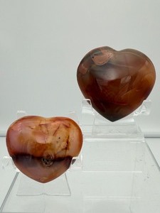 lot 114 image: Carnelian Polished Heart Lot of 2 heart 140gm4.9oz., heart 75gm2.6oz.