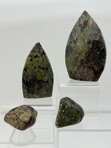 lot 289 image: Dragon Stone Polished Lot of 4 Two small flames and 2 tumbles 361gm12.7oz.