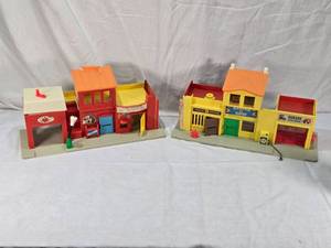 lot 30 image: Fisher-Price Playsets - Family Village including Theater, Barber Shop, Firehouse, Police and Garage