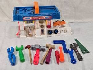 lot 64 image: Fisher-Price Little People Garage Playset and Various Toy Tools