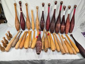 lot 67 image: Large Lot of Vintage Indian Clubs and Juggling Pins